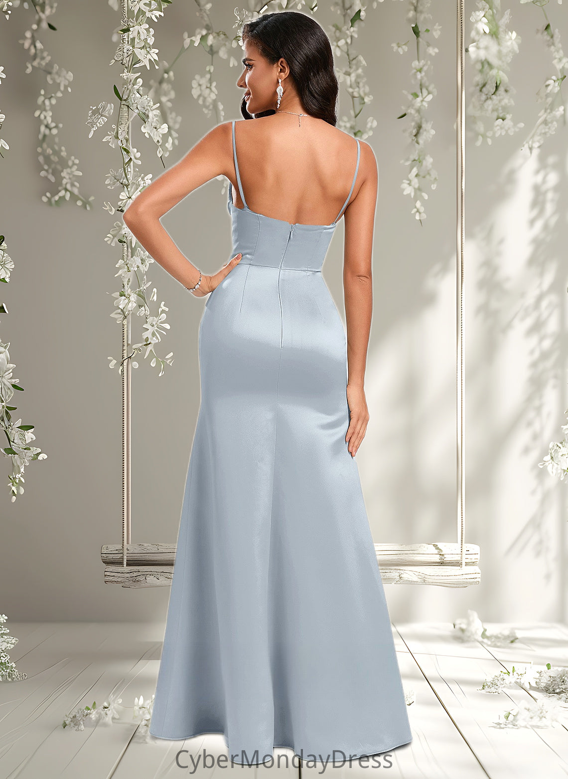 Peyton Trumpet/Mermaid Off the Shoulder Square Floor-Length Satin Prom Dresses With Ruffle DTP0025883