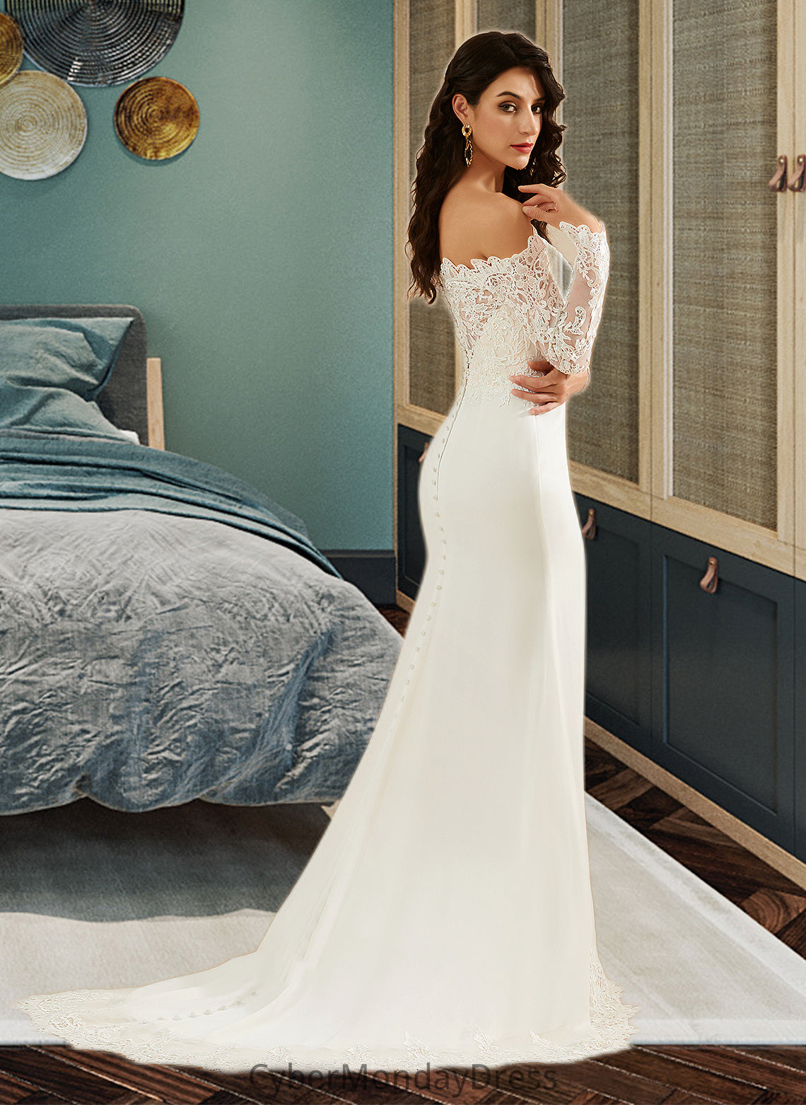 Reese Trumpet/Mermaid Off-the-Shoulder Court Train Wedding Dress With Lace DTP0013680