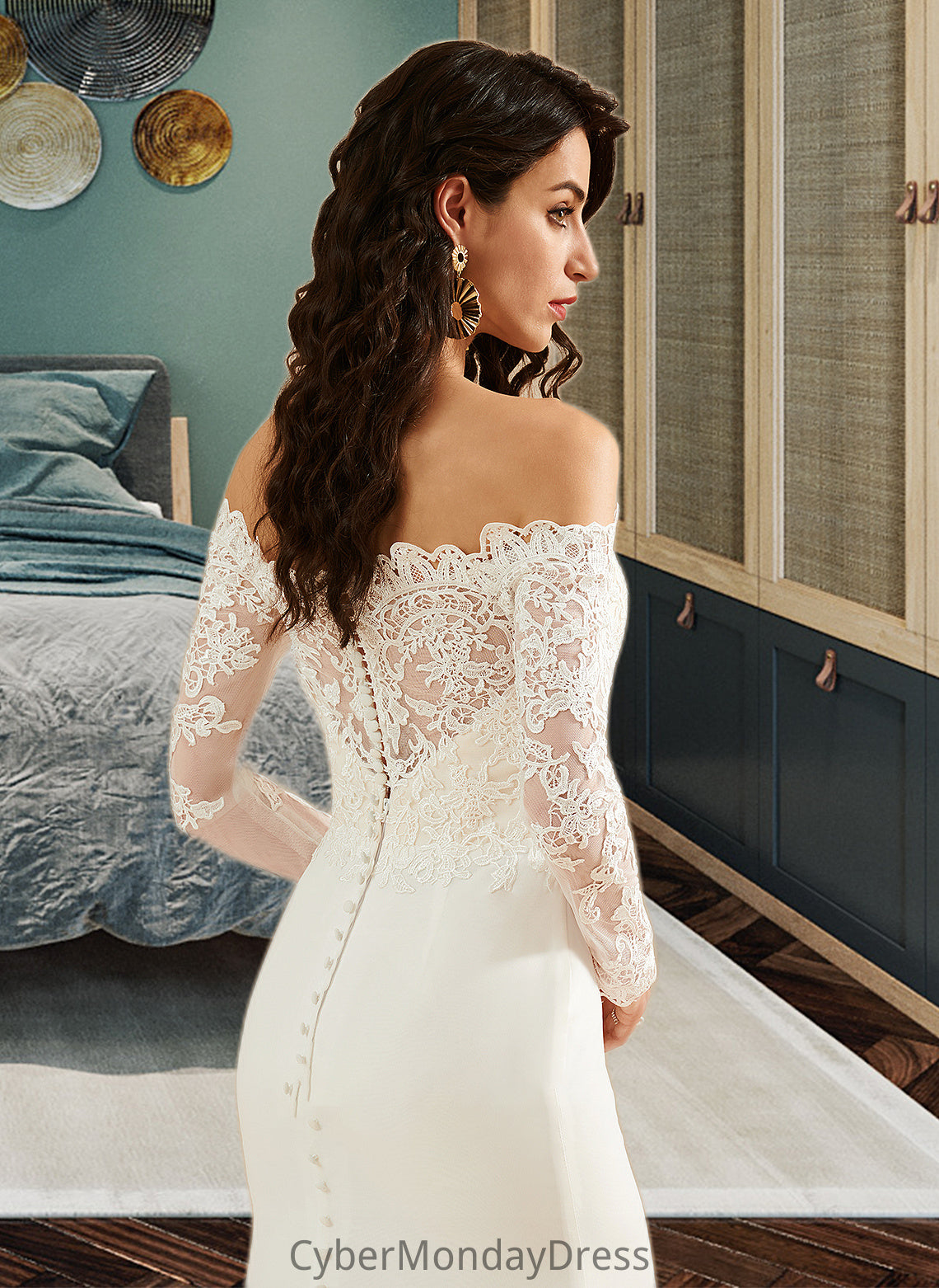 Reese Trumpet/Mermaid Off-the-Shoulder Court Train Wedding Dress With Lace DTP0013680