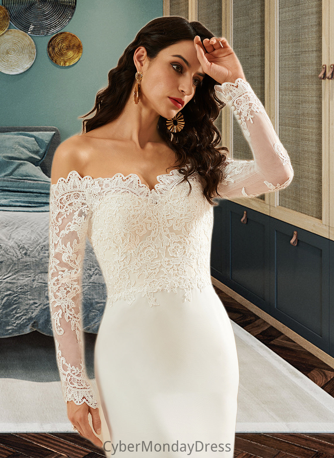 Reese Trumpet/Mermaid Off-the-Shoulder Court Train Wedding Dress With Lace DTP0013680