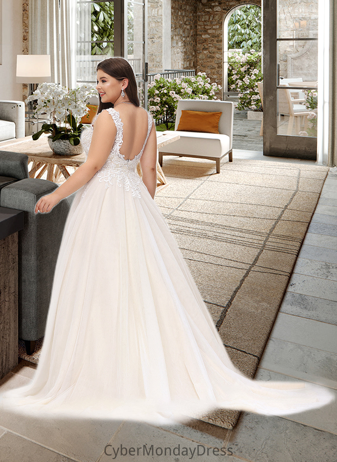 Ruth Ball-Gown/Princess V-neck Court Train Tulle Wedding Dress DTP0013682