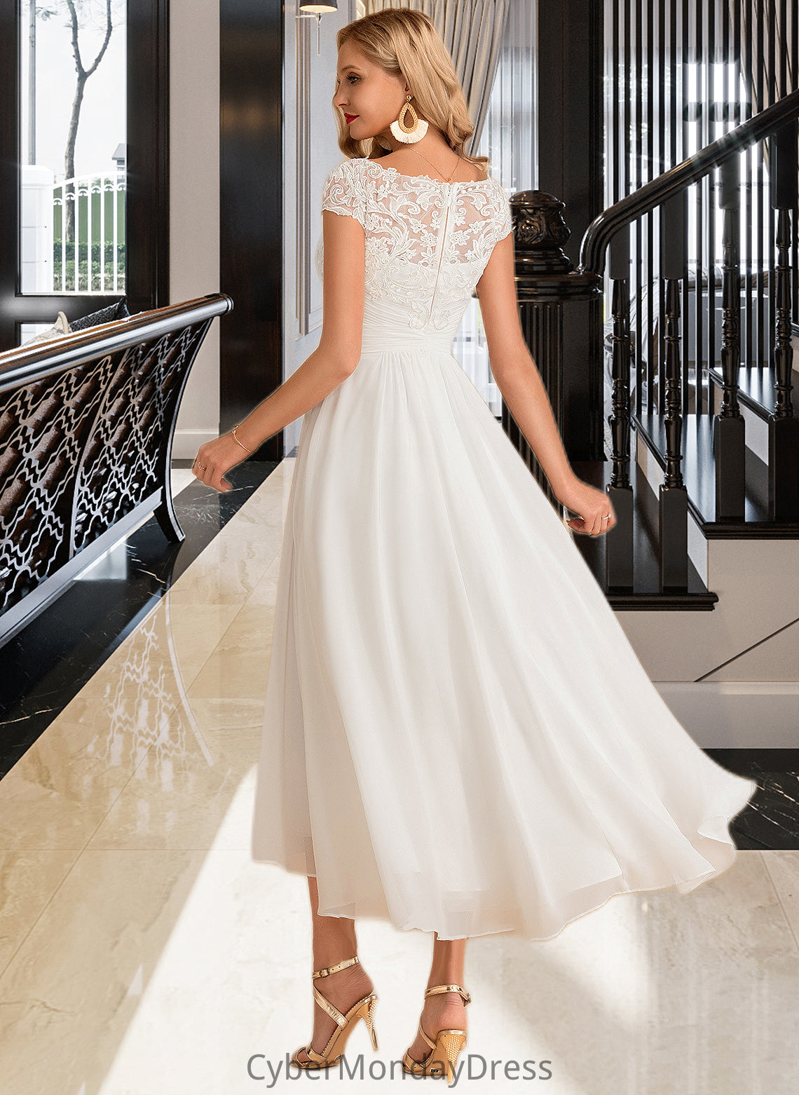 Aliyah A-Line Scoop Neck Asymmetrical Chiffon Wedding Dress DTP0013683