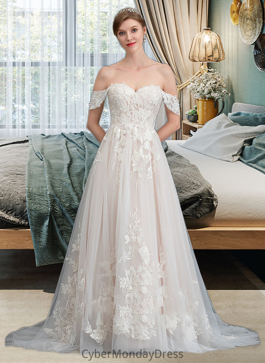 Cara Ball-Gown/Princess Sweetheart Sweep Train Tulle Wedding Dress DTP0013685