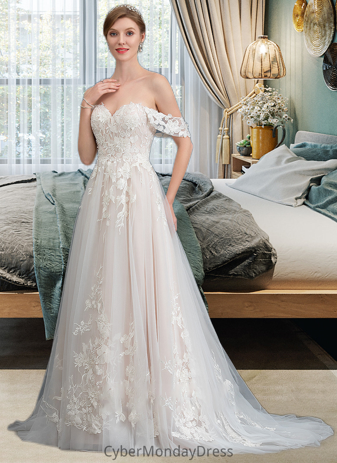 Cara Ball-Gown/Princess Sweetheart Sweep Train Tulle Wedding Dress DTP0013685