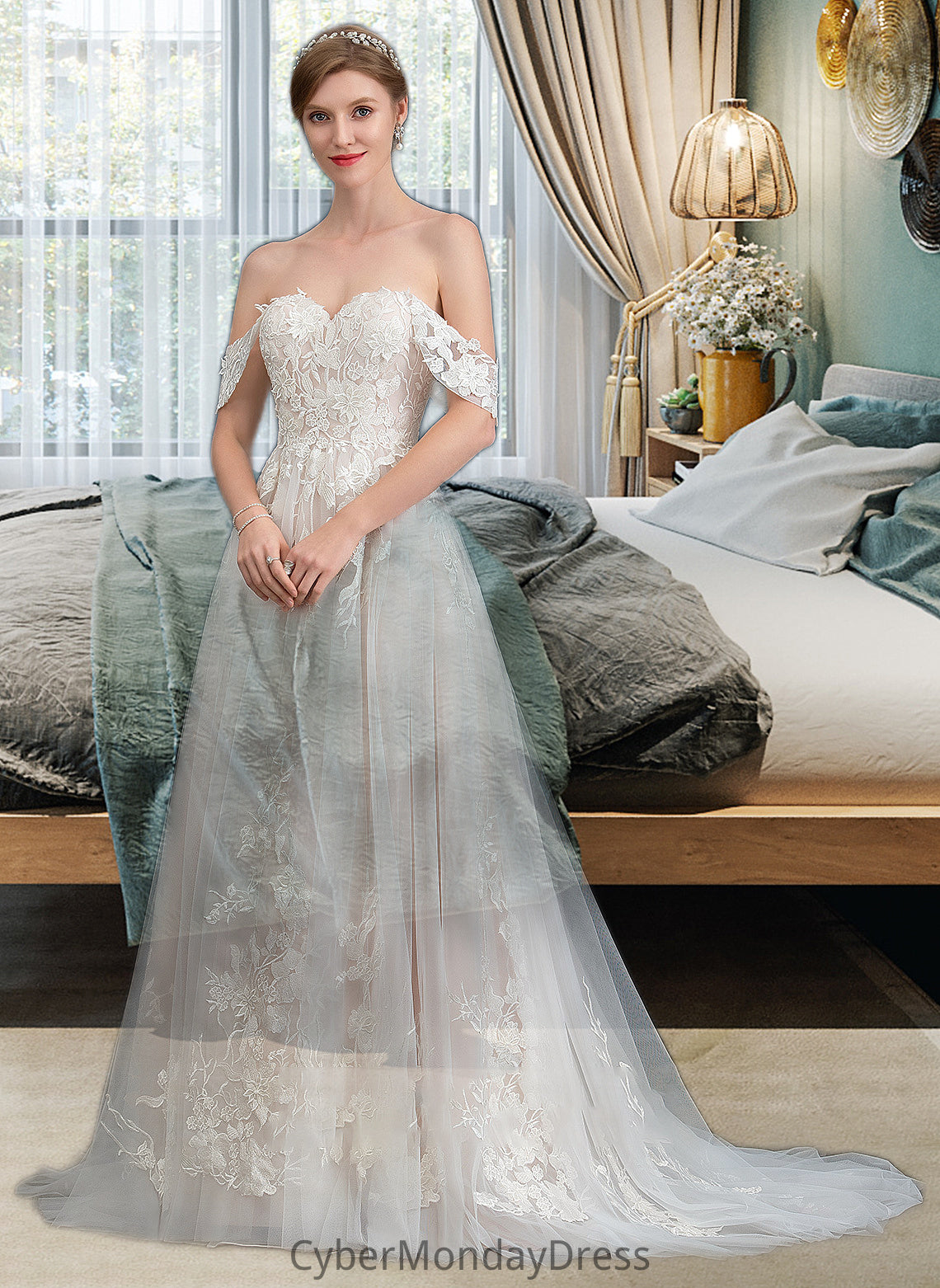 Cara Ball-Gown/Princess Sweetheart Sweep Train Tulle Wedding Dress DTP0013685