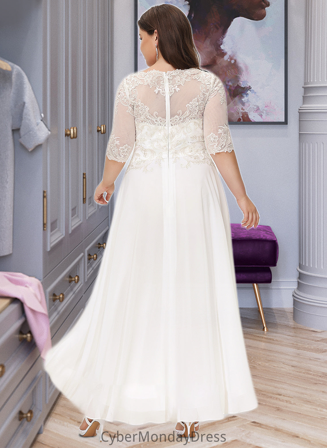 Giuliana A-Line Scoop Neck Asymmetrical Chiffon Wedding Dress With Beading Sequins DTP0013686