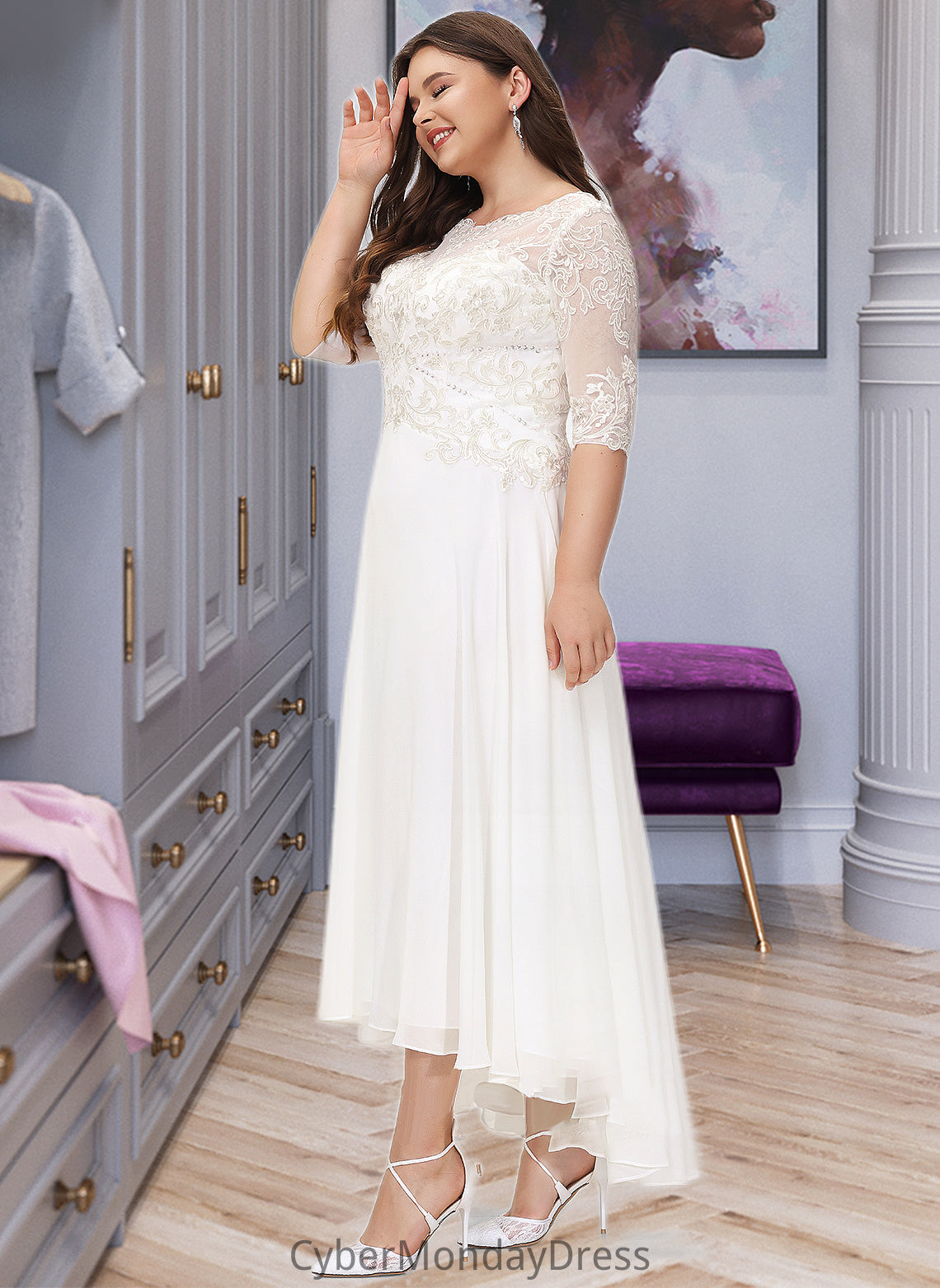 Giuliana A-Line Scoop Neck Asymmetrical Chiffon Wedding Dress With Beading Sequins DTP0013686