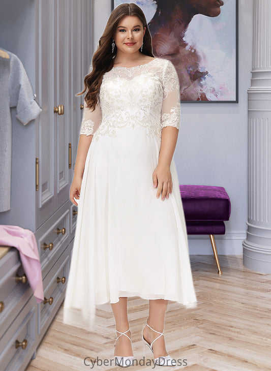 Giuliana A-Line Scoop Neck Asymmetrical Chiffon Wedding Dress With Beading Sequins DTP0013686