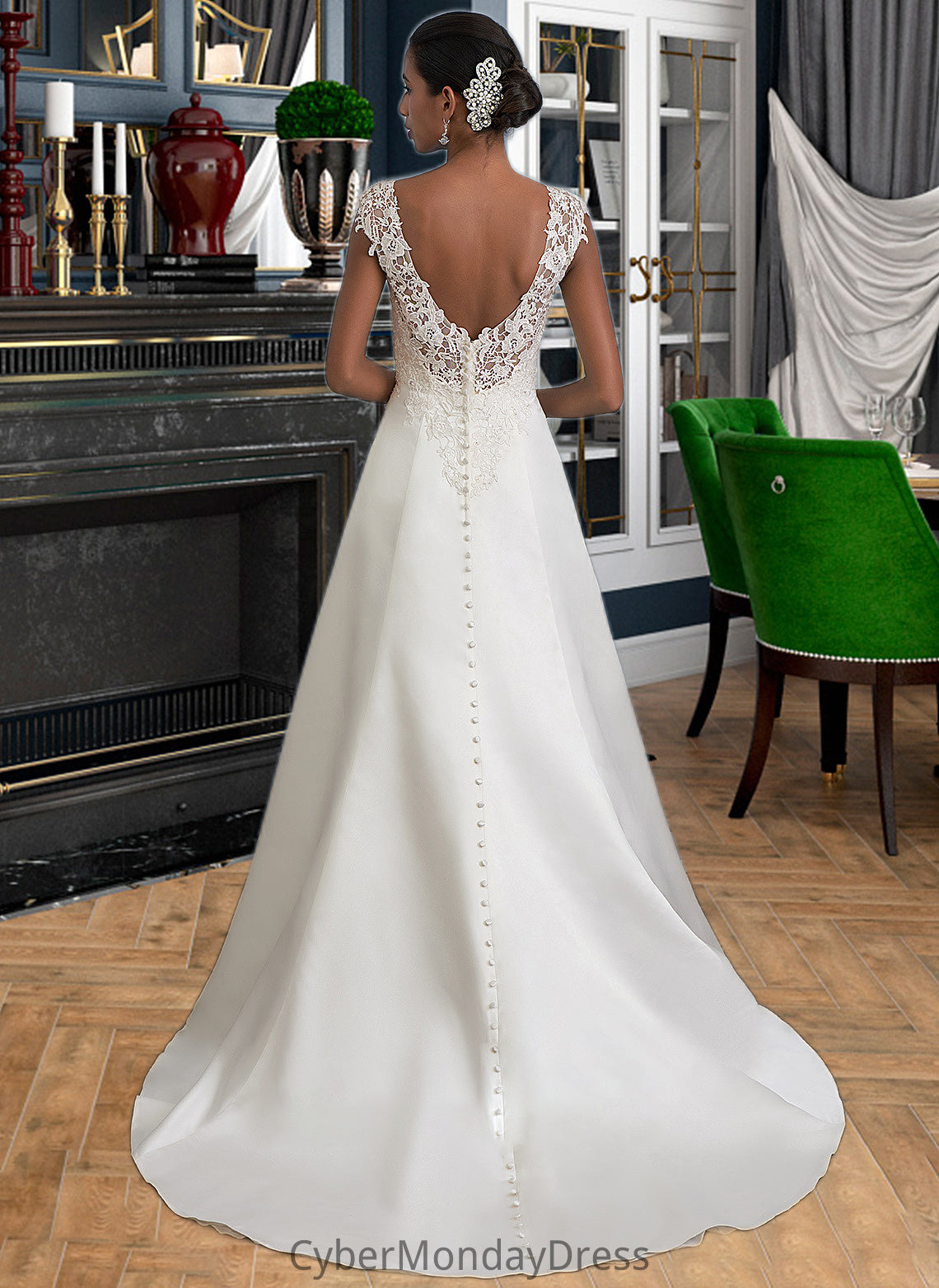 Lilith Ball-Gown/Princess V-neck Sweep Train Satin Wedding Dress With Ruffle Beading Sequins DTP0013693