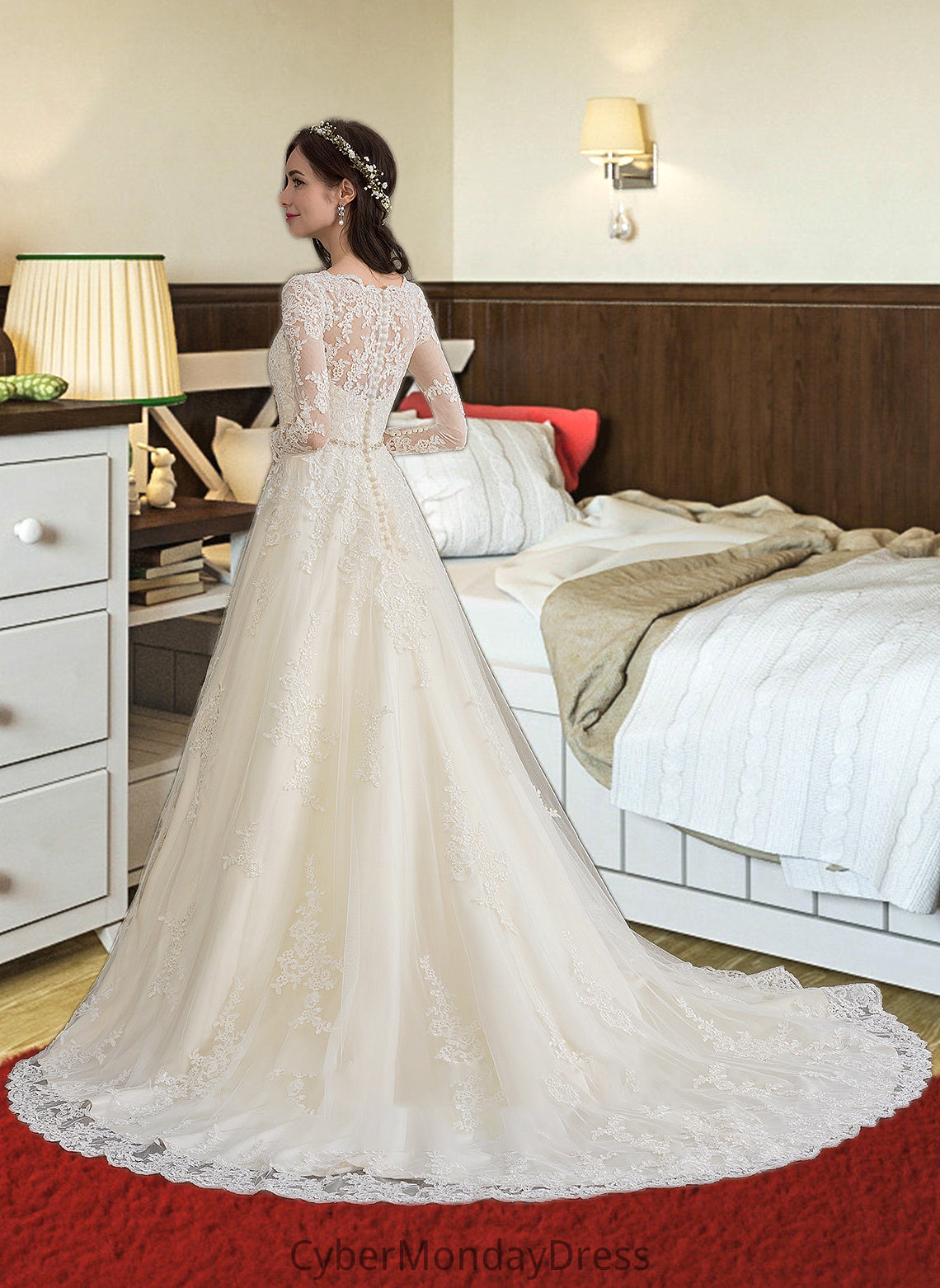 Margery Ball-Gown/Princess V-neck Chapel Train Tulle Wedding Dress With Beading Sequins DTP0013695