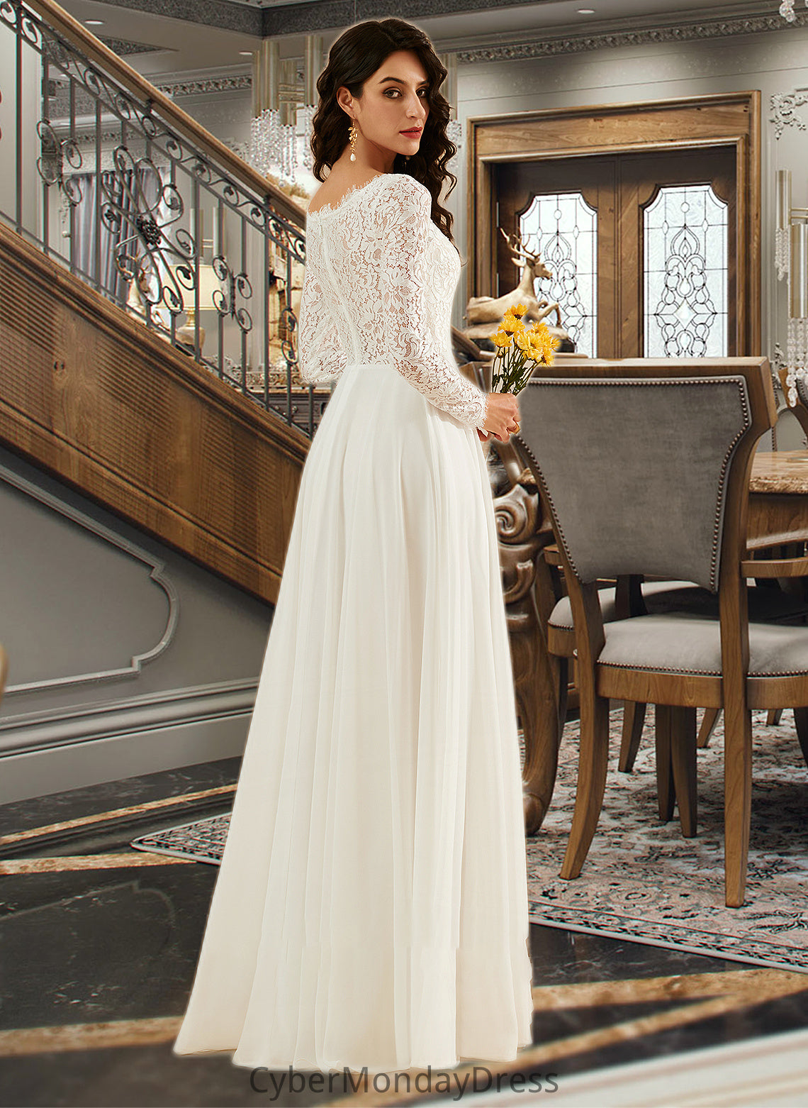 Ashtyn A-Line V-neck Sweep Train Wedding Dress With Lace DTP0013696