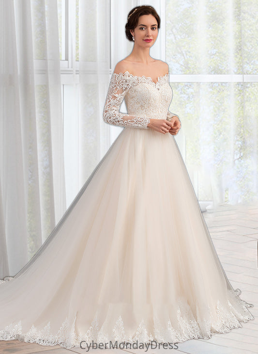 Jewel Ball-Gown/Princess Chapel Train Tulle Lace Wedding Dress DTP0013704