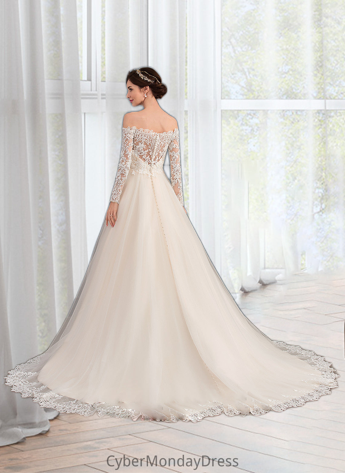 Jewel Ball-Gown/Princess Chapel Train Tulle Lace Wedding Dress DTP0013704