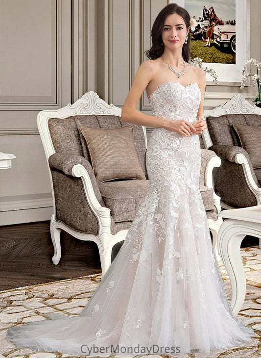 Francesca Trumpet/Mermaid Sweetheart Court Train Tulle Lace Wedding Dress DTP0013710