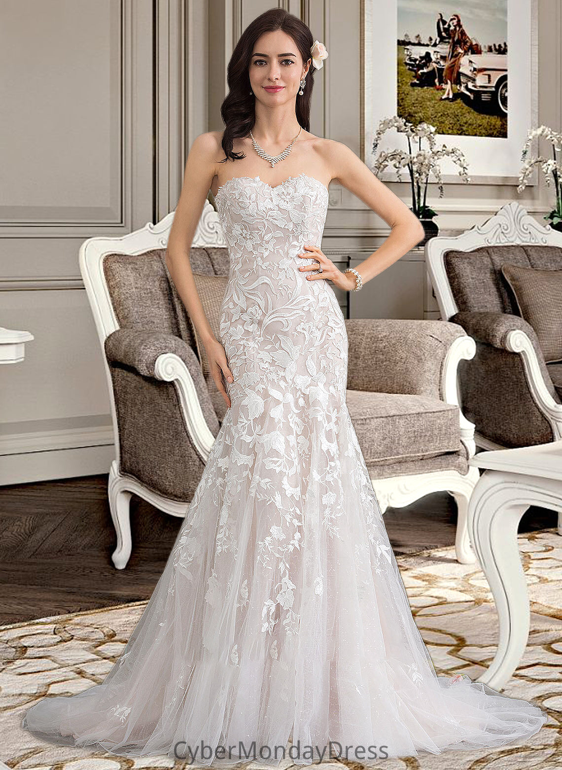 Francesca Trumpet/Mermaid Sweetheart Court Train Tulle Lace Wedding Dress DTP0013710