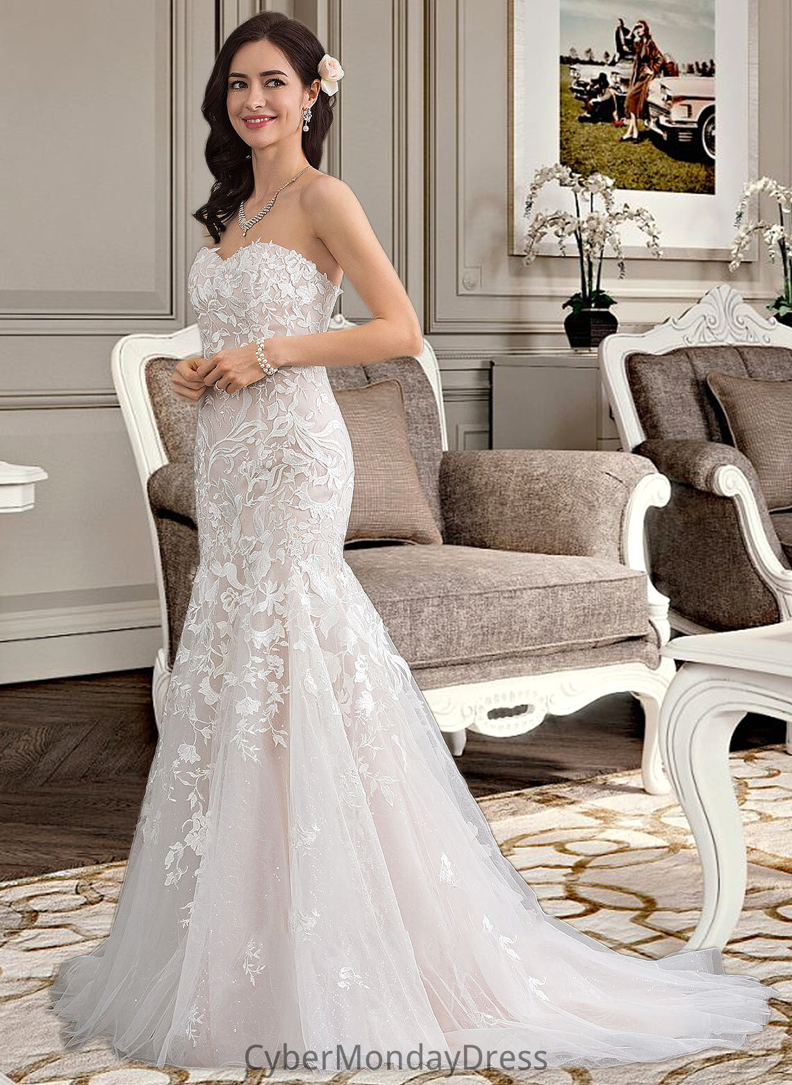 Francesca Trumpet/Mermaid Sweetheart Court Train Tulle Lace Wedding Dress DTP0013710