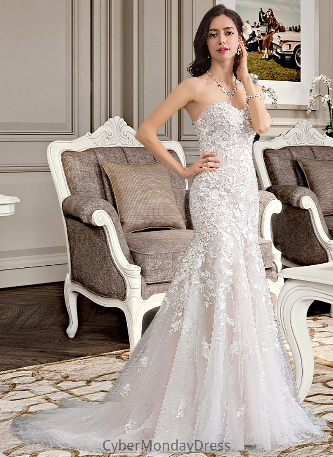 Francesca Trumpet/Mermaid Sweetheart Court Train Tulle Lace Wedding Dress DTP0013710