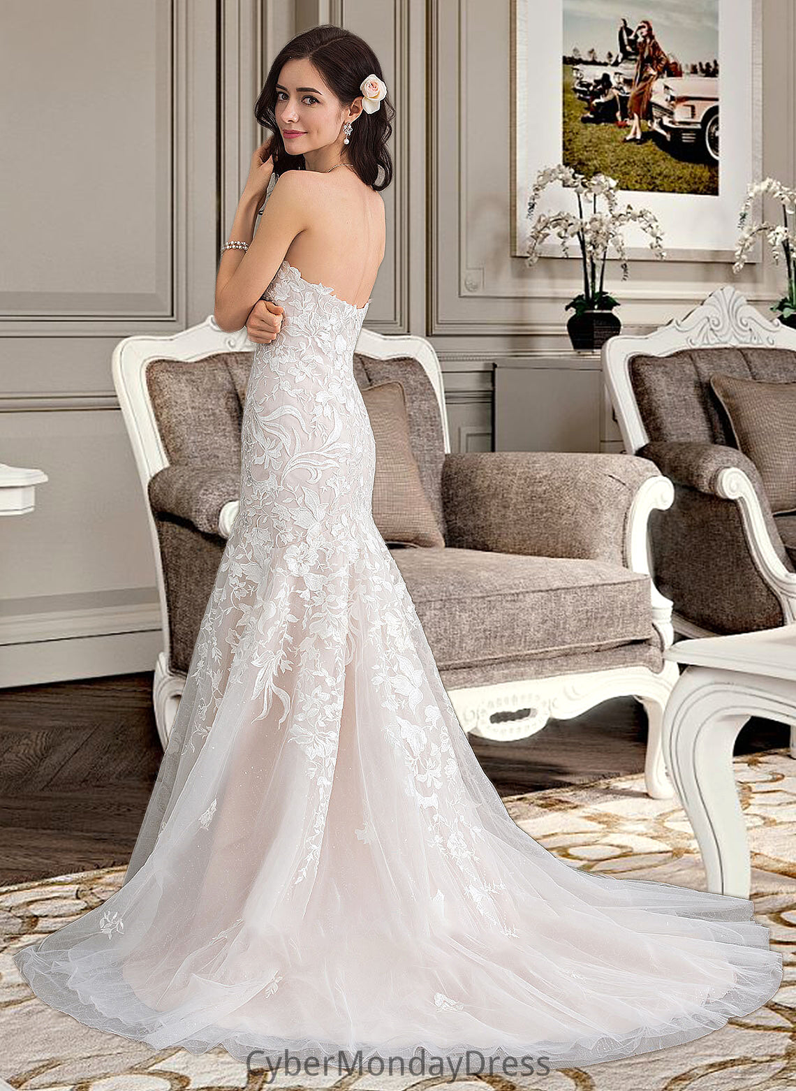 Francesca Trumpet/Mermaid Sweetheart Court Train Tulle Lace Wedding Dress DTP0013710