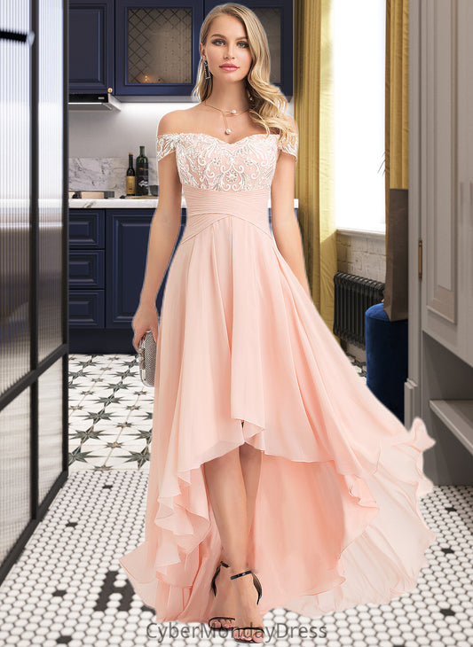 Henrietta A-Line Off-the-Shoulder Asymmetrical Chiffon Wedding Dress With Sequins DTP0013713