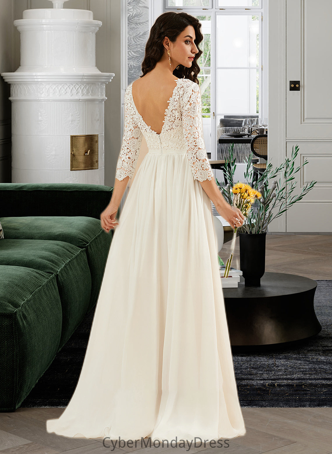 Sarai A-Line Sweep Train Wedding Dress With Lace DTP0013715