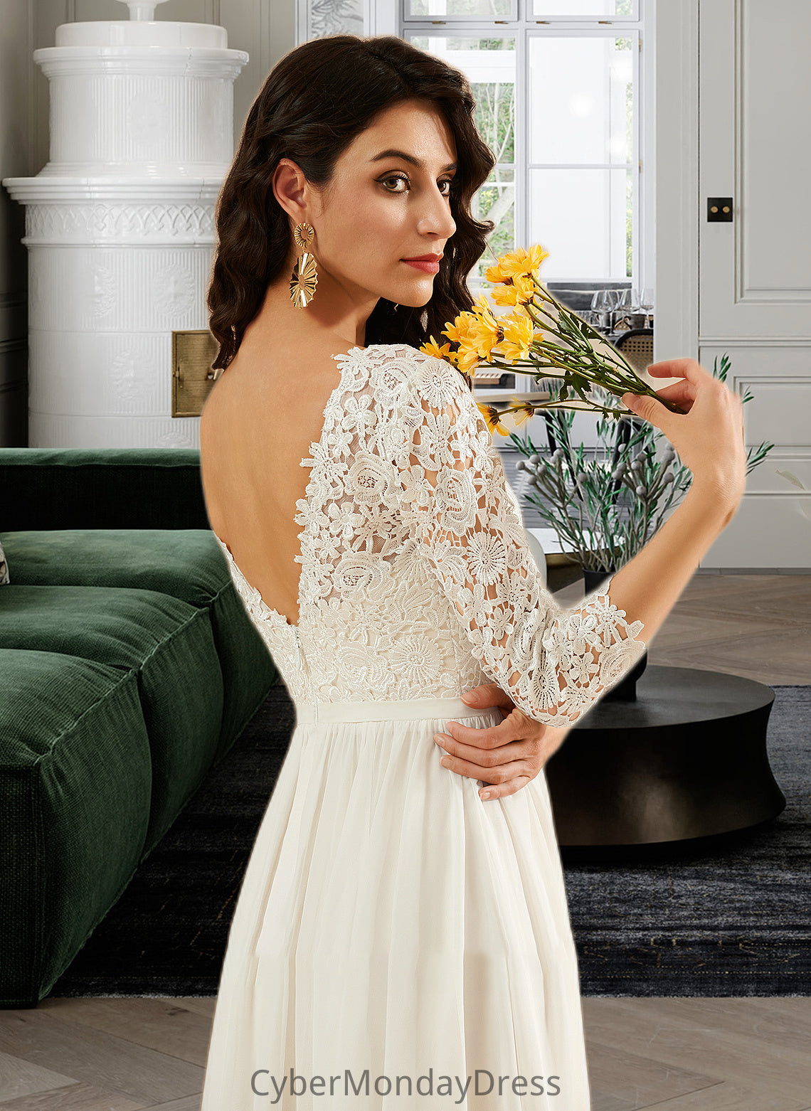 Sarai A-Line Sweep Train Wedding Dress With Lace DTP0013715