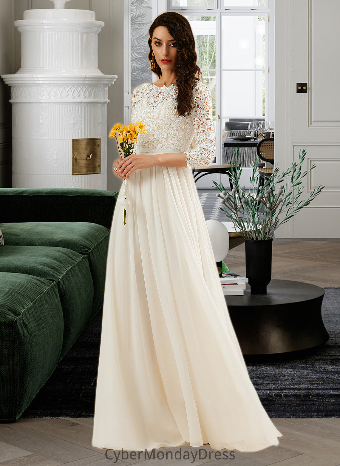 Sarai A-Line Sweep Train Wedding Dress With Lace DTP0013715