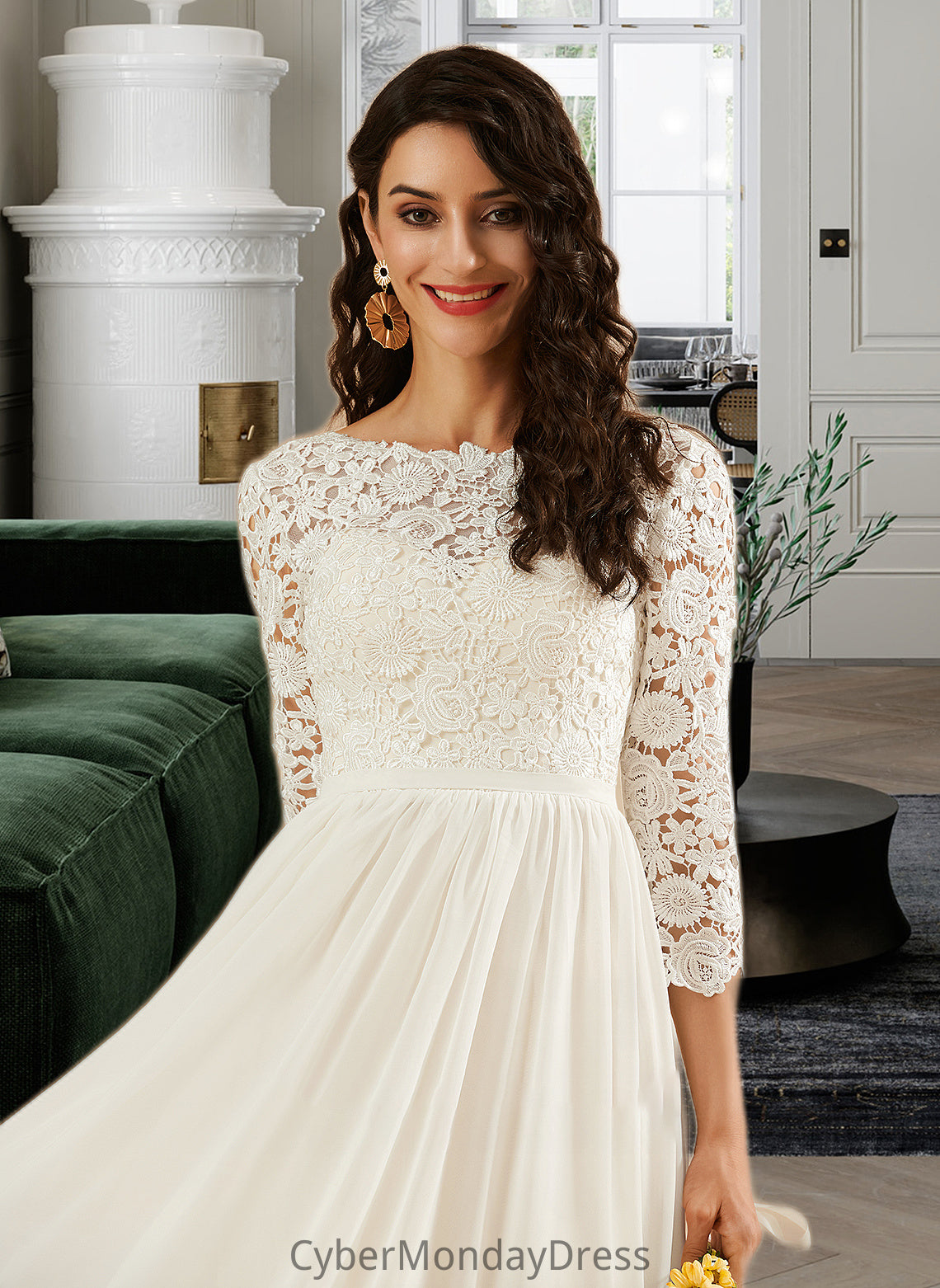 Sarai A-Line Sweep Train Wedding Dress With Lace DTP0013715