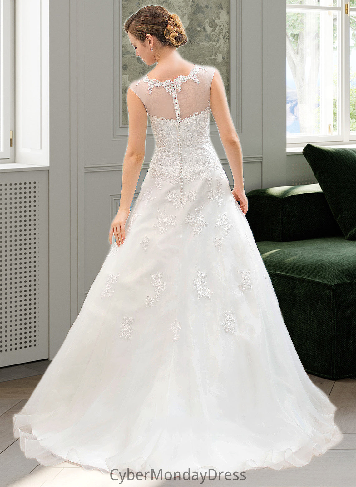 Allison Ball-Gown/Princess Illusion Sweep Train Organza Tulle Wedding Dress With Beading Sequins DTP0013719