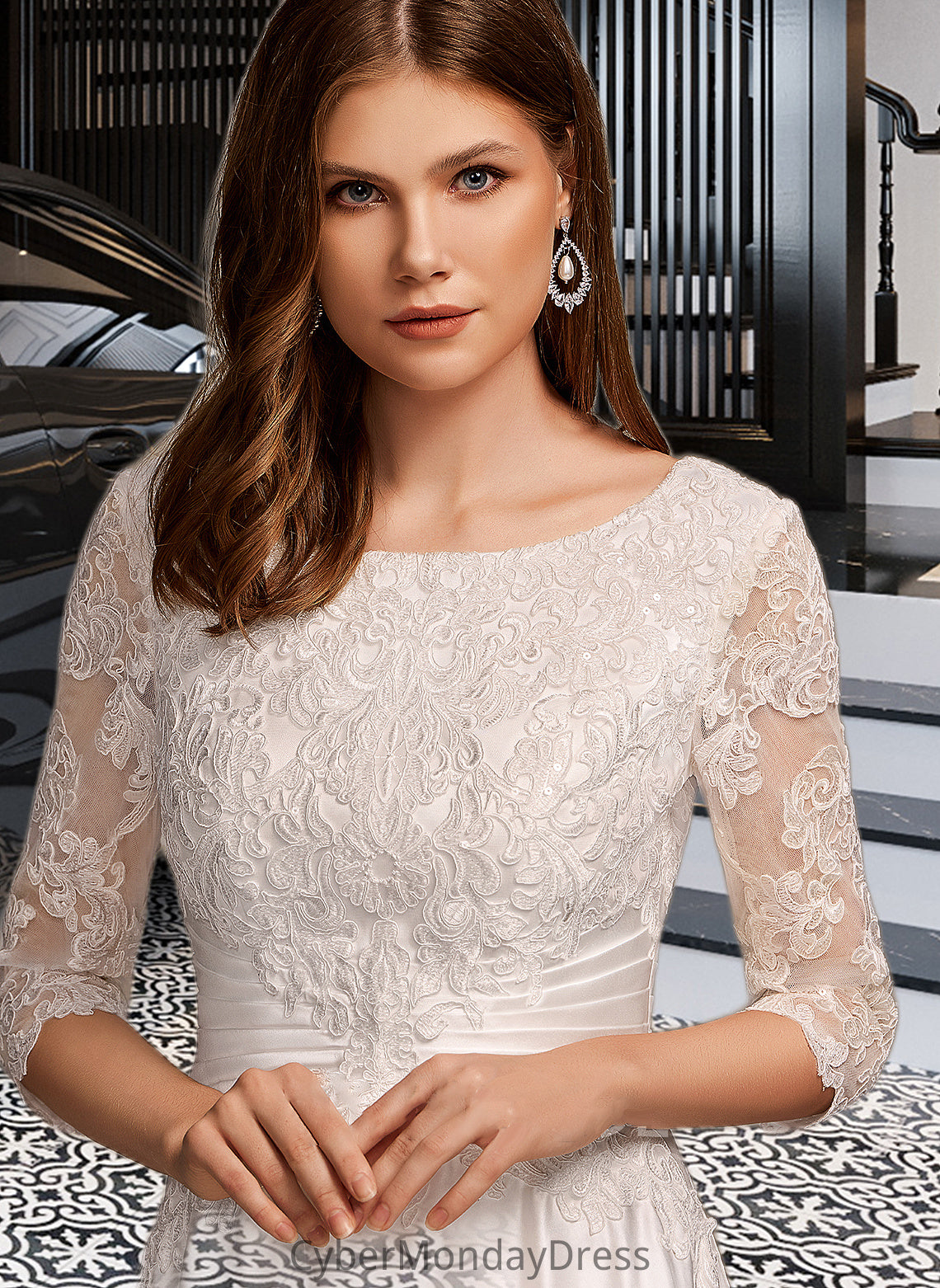 Braelyn A-Line Scoop Neck Tea-Length Wedding Dress With Pockets DTP0013723