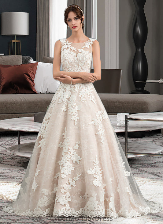 Hedwig Ball-Gown/Princess Illusion Court Train Tulle Wedding Dress With Beading Sequins DTP0013724