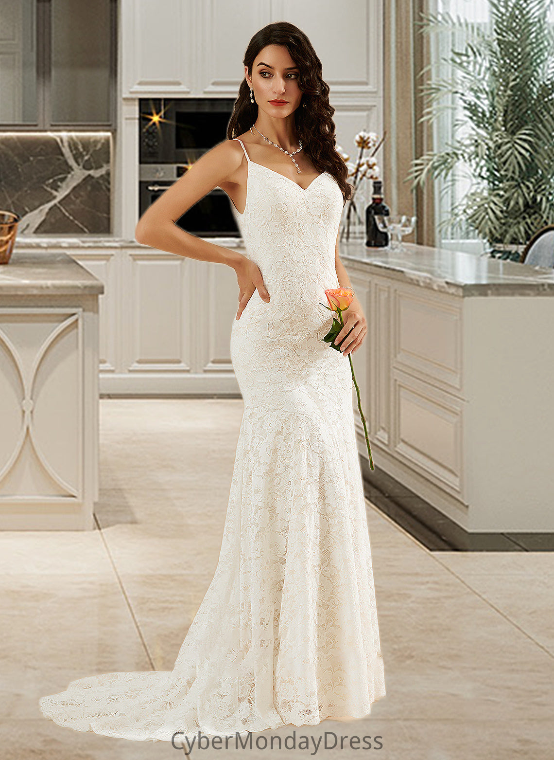 Mylee Trumpet/Mermaid V-neck Court Train Wedding Dress DTP0013725