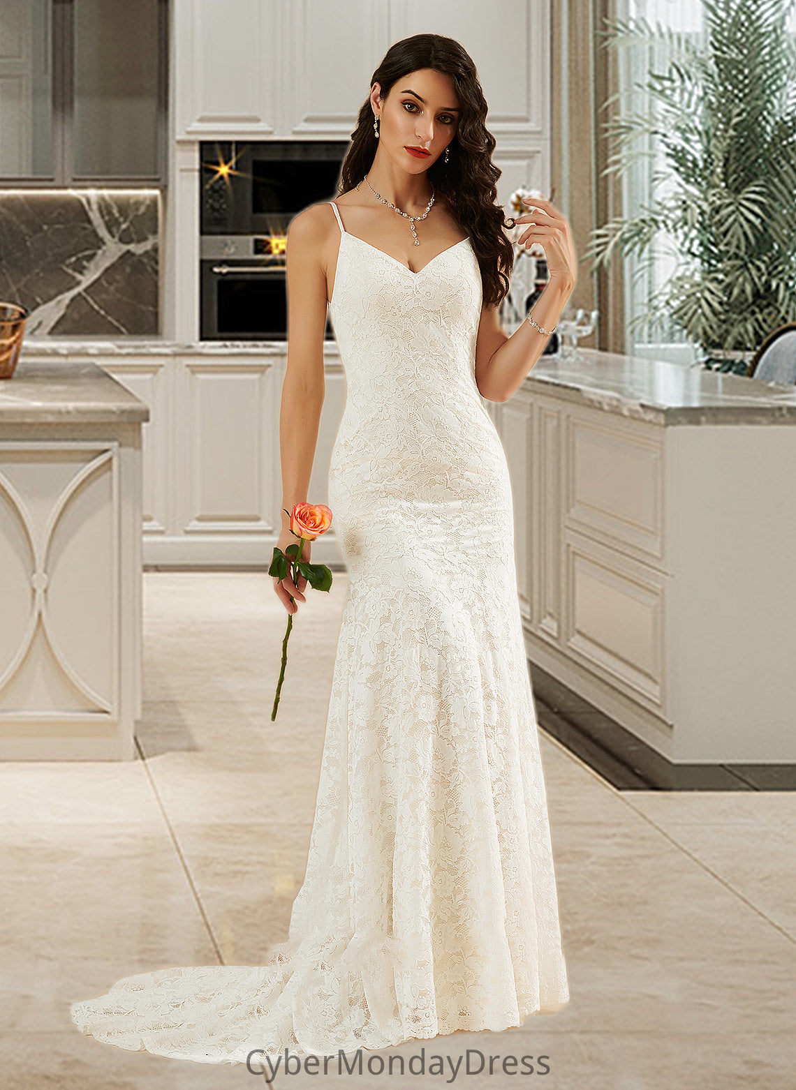 Mylee Trumpet/Mermaid V-neck Court Train Wedding Dress DTP0013725