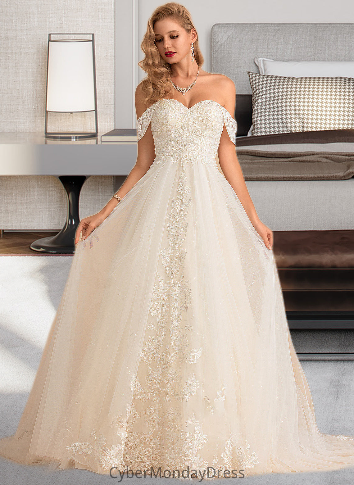 Ximena Ball-Gown/Princess Chapel Train Tulle Lace Wedding Dress With Sequins DTP0013726