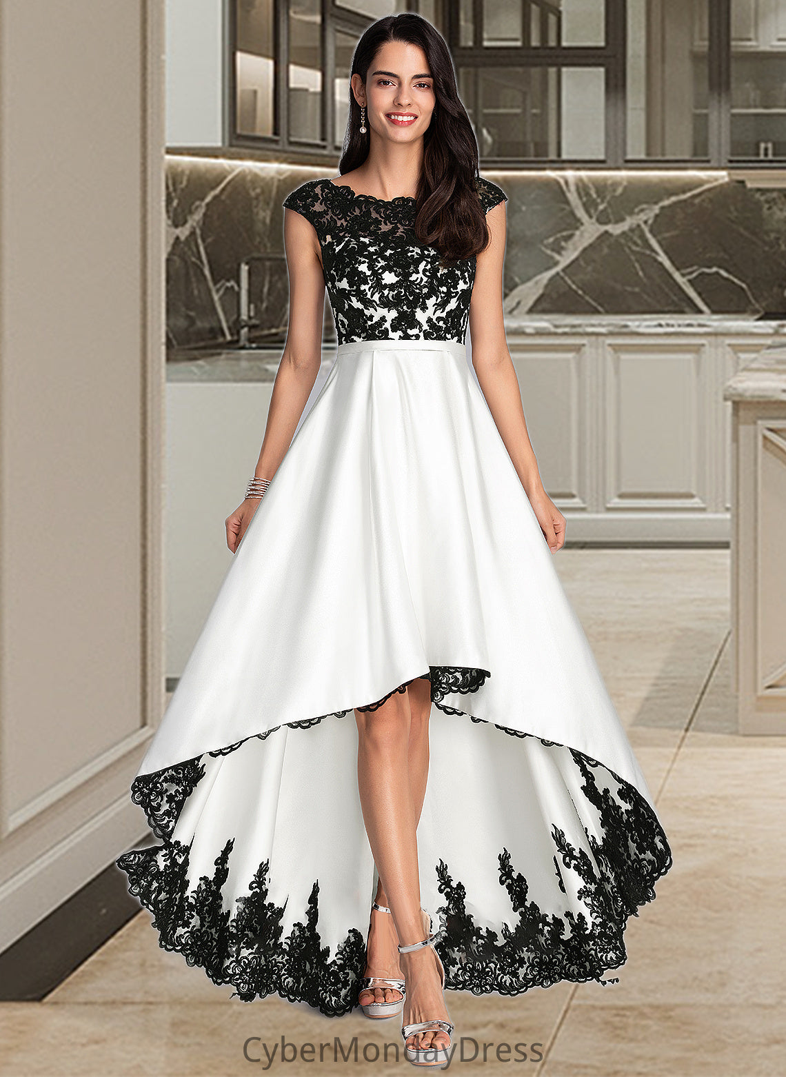 Maia Ball-Gown/Princess Scoop Neck Asymmetrical Satin Wedding Dress DTP0013728