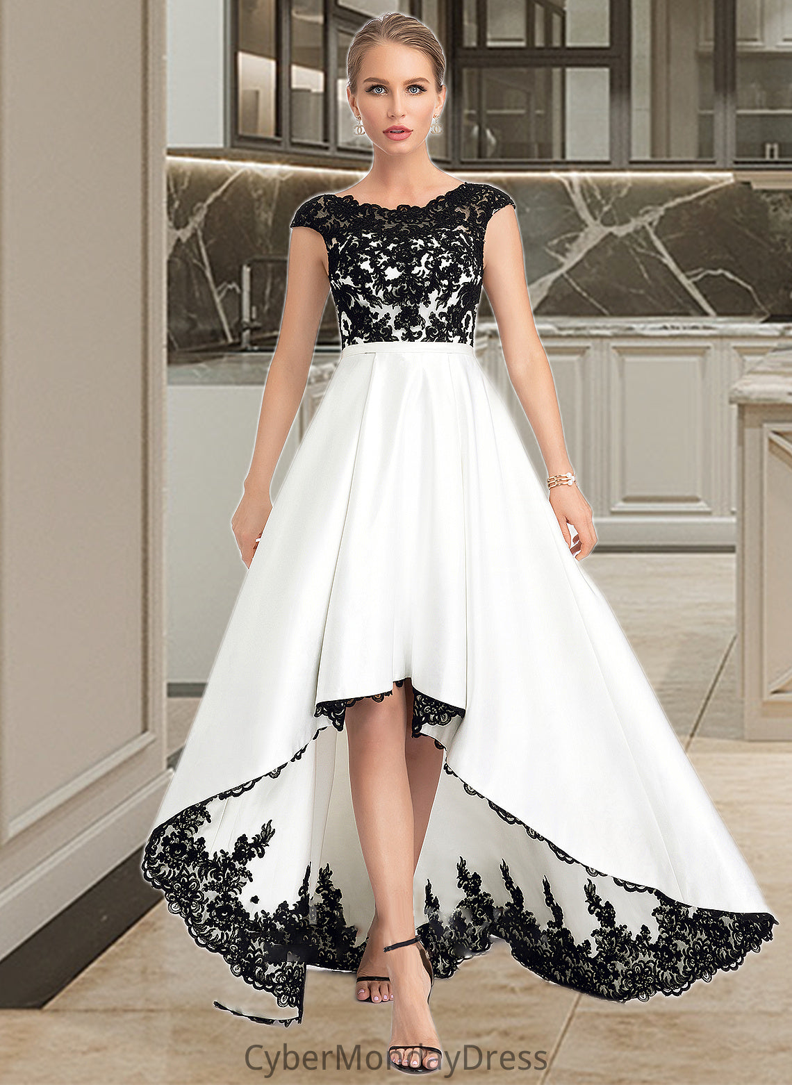 Maia Ball-Gown/Princess Scoop Neck Asymmetrical Satin Wedding Dress DTP0013728