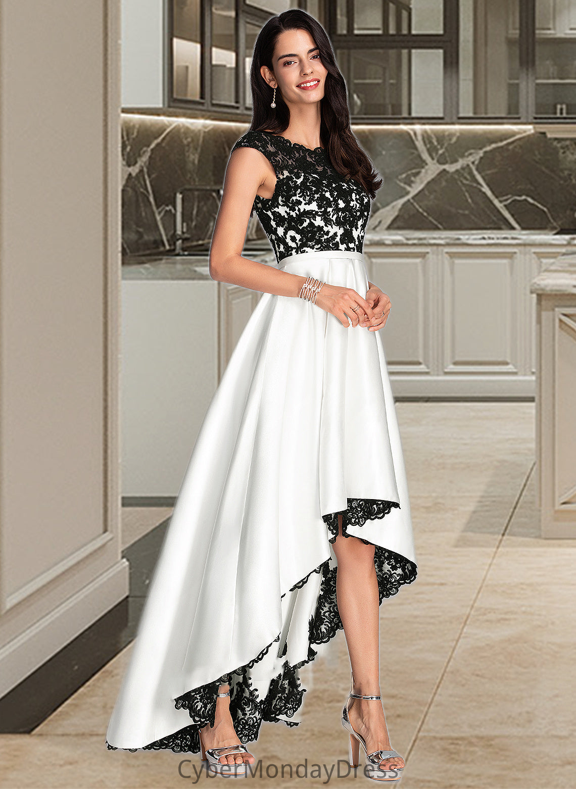 Maia Ball-Gown/Princess Scoop Neck Asymmetrical Satin Wedding Dress DTP0013728