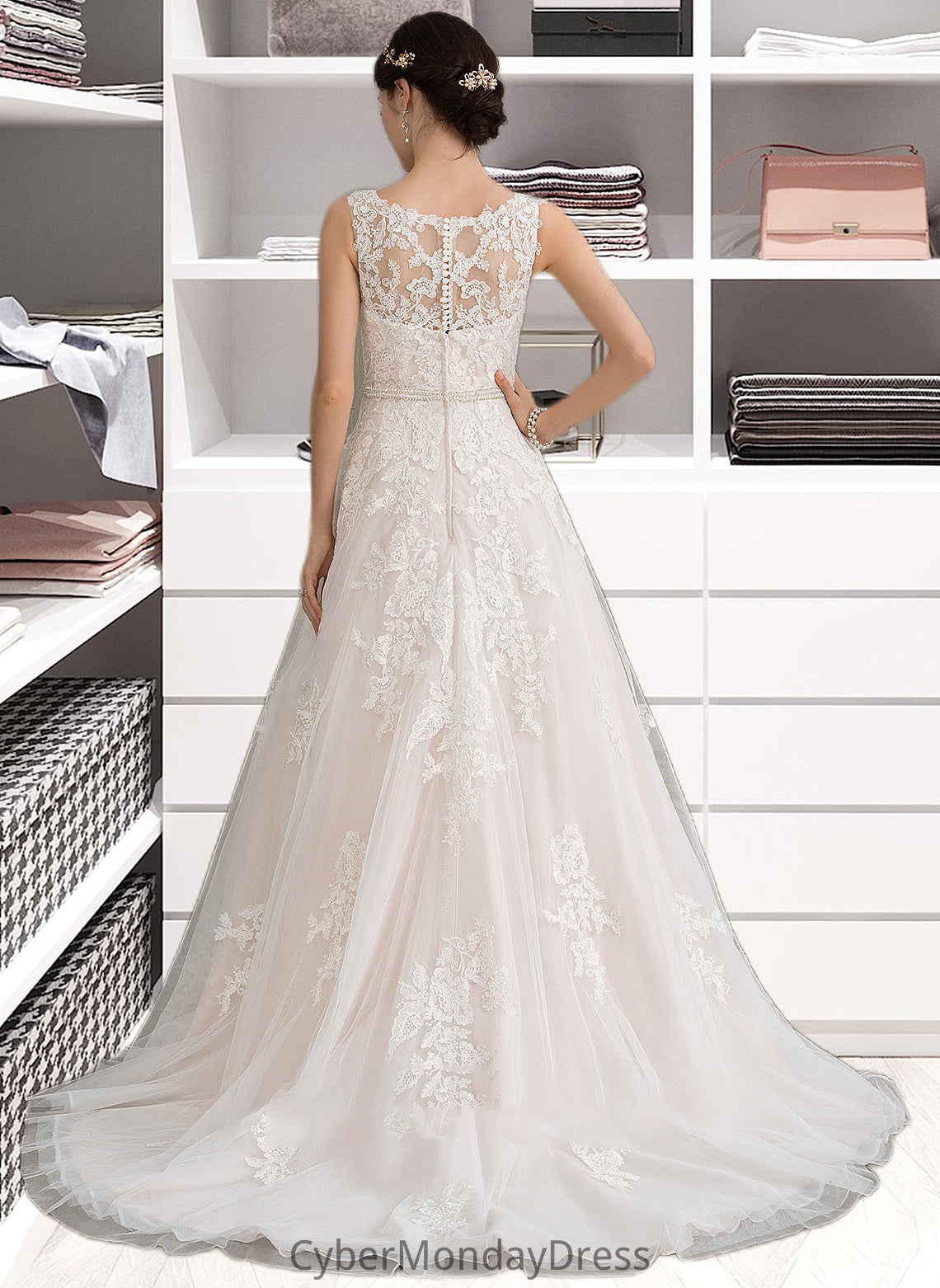 Marlene Ball-Gown/Princess Scoop Neck Court Train Tulle Wedding Dress With Beading Sequins DTP0013730