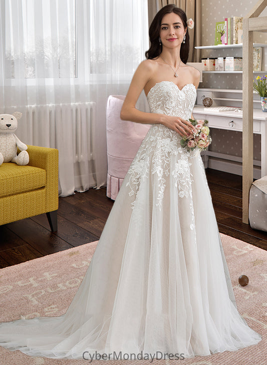 Makenna Ball-Gown/Princess Sweetheart Court Train Tulle Wedding Dress DTP0013732