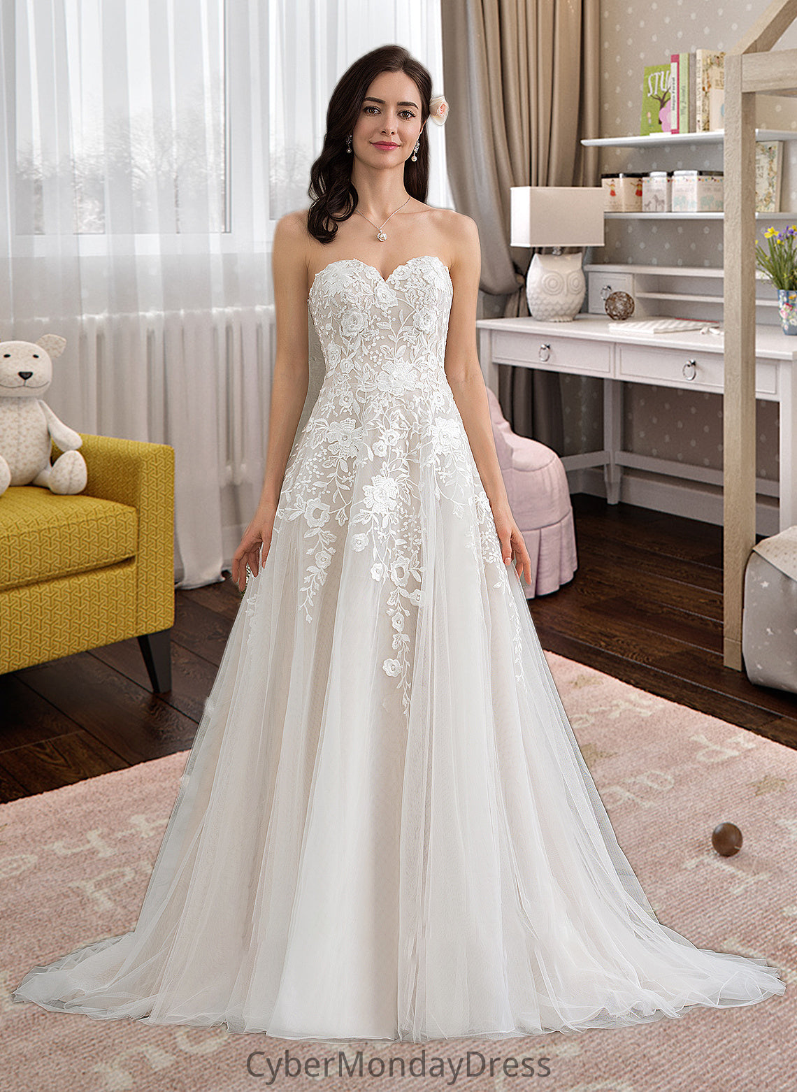 Makenna Ball-Gown/Princess Sweetheart Court Train Tulle Wedding Dress DTP0013732