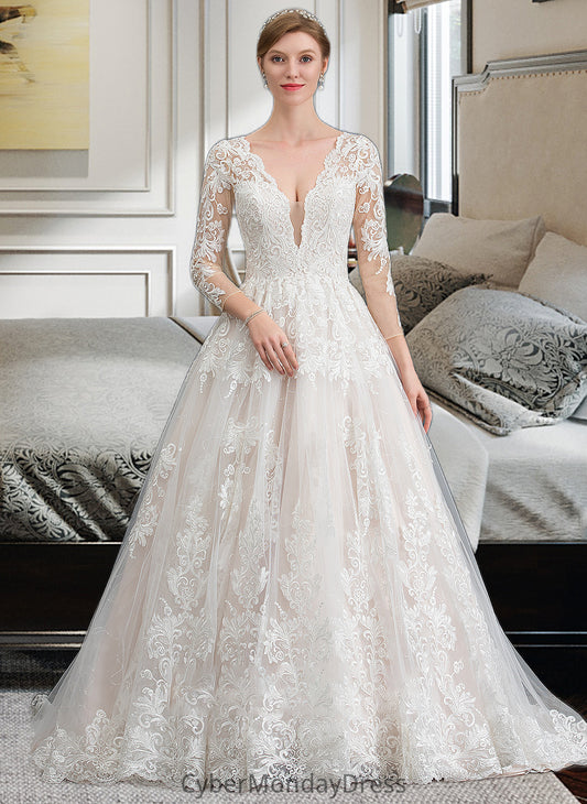 Karlee Ball-Gown/Princess V-neck Chapel Train Tulle Wedding Dress DTP0013735