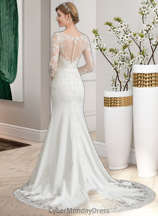 Willow Trumpet/Mermaid Illusion Chapel Train Stretch Crepe Wedding Dress With Lace DTP0013740