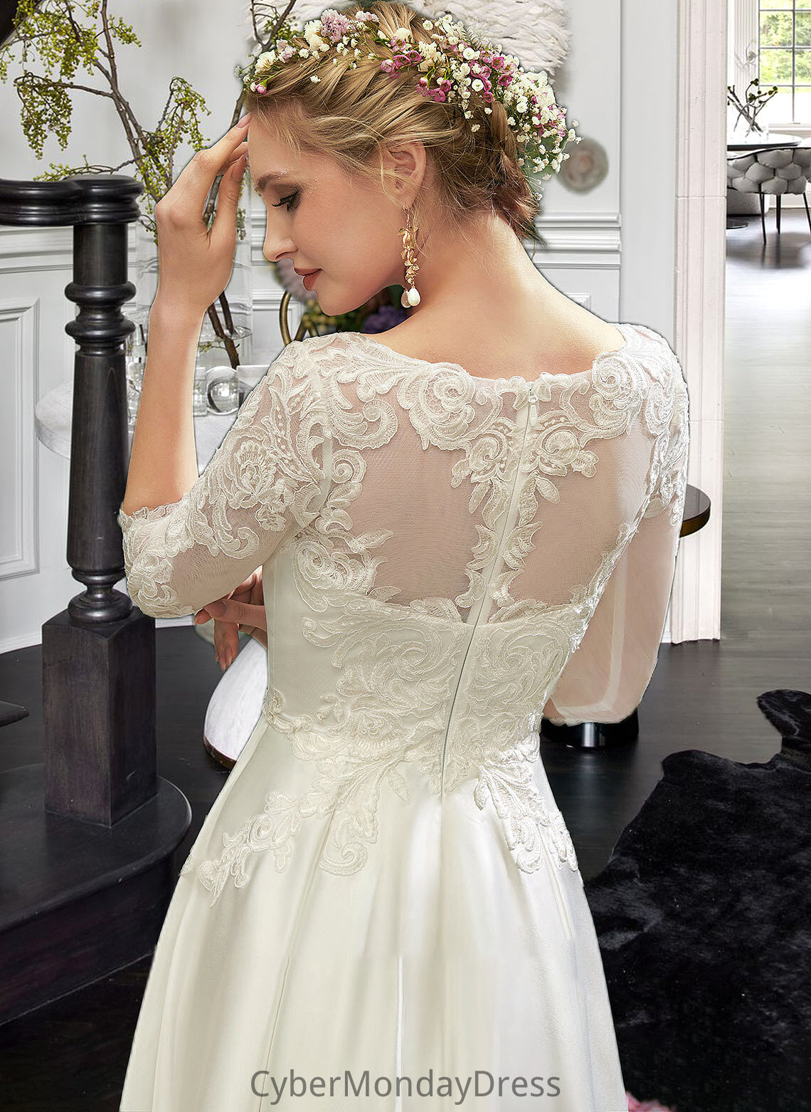 Lilia A-Line Illusion Tea-Length Wedding Dress With Lace DTP0013741