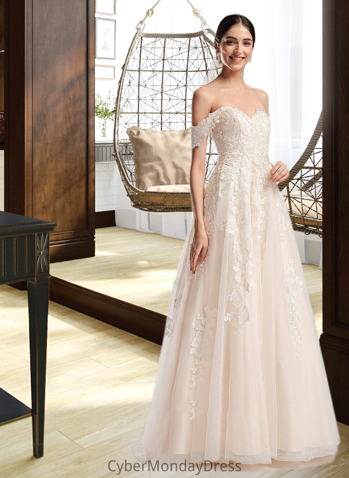 Giuliana Ball-Gown/Princess Off-the-Shoulder Chapel Train Wedding Dress DTP0013742