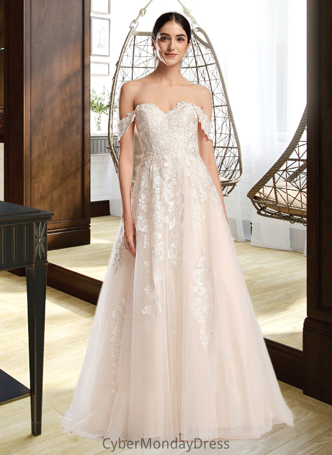 Giuliana Ball-Gown/Princess Off-the-Shoulder Chapel Train Wedding Dress DTP0013742