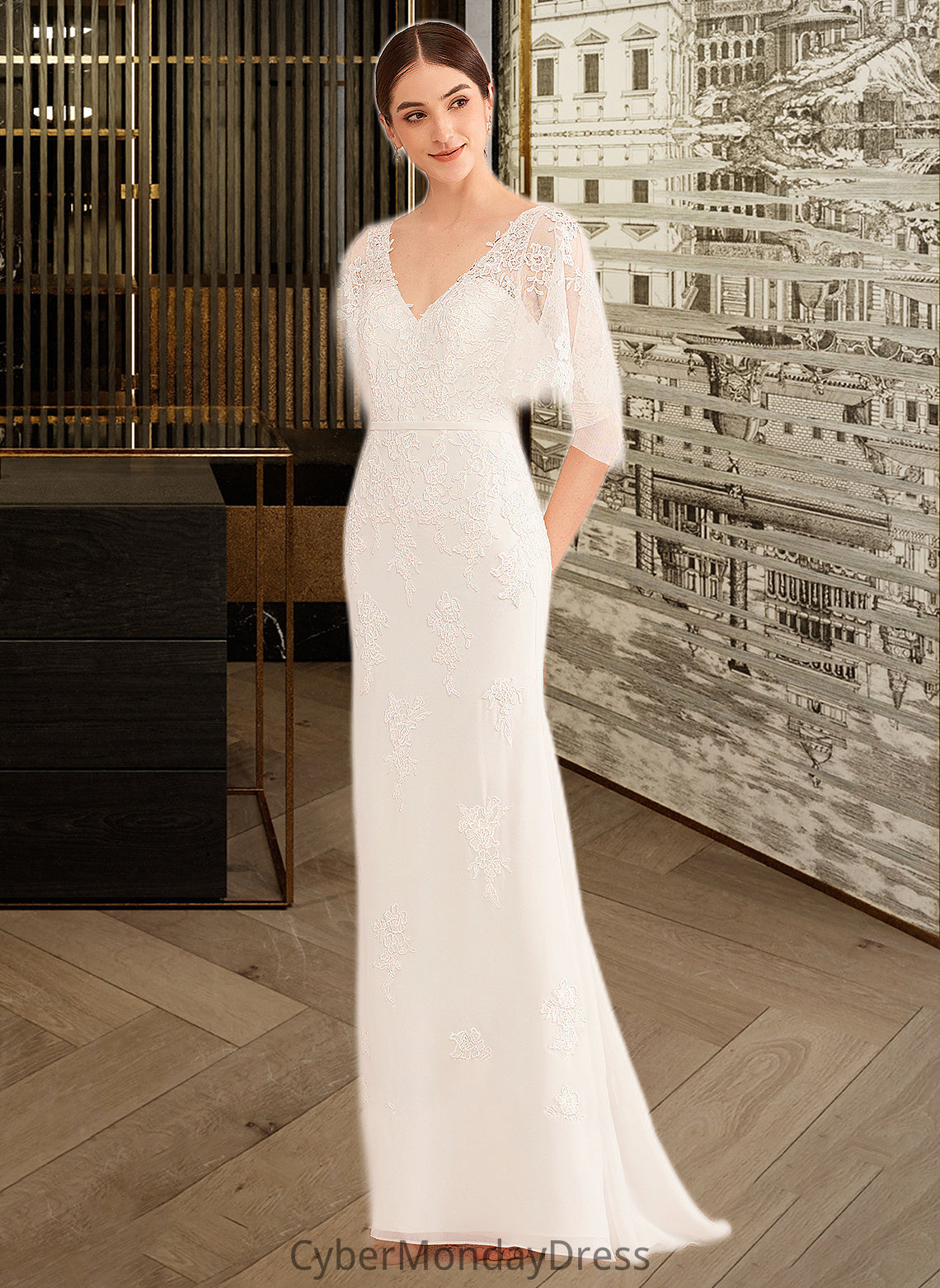 Jaylen Trumpet/Mermaid V-neck Court Train Wedding Dress With Sash DTP0013744