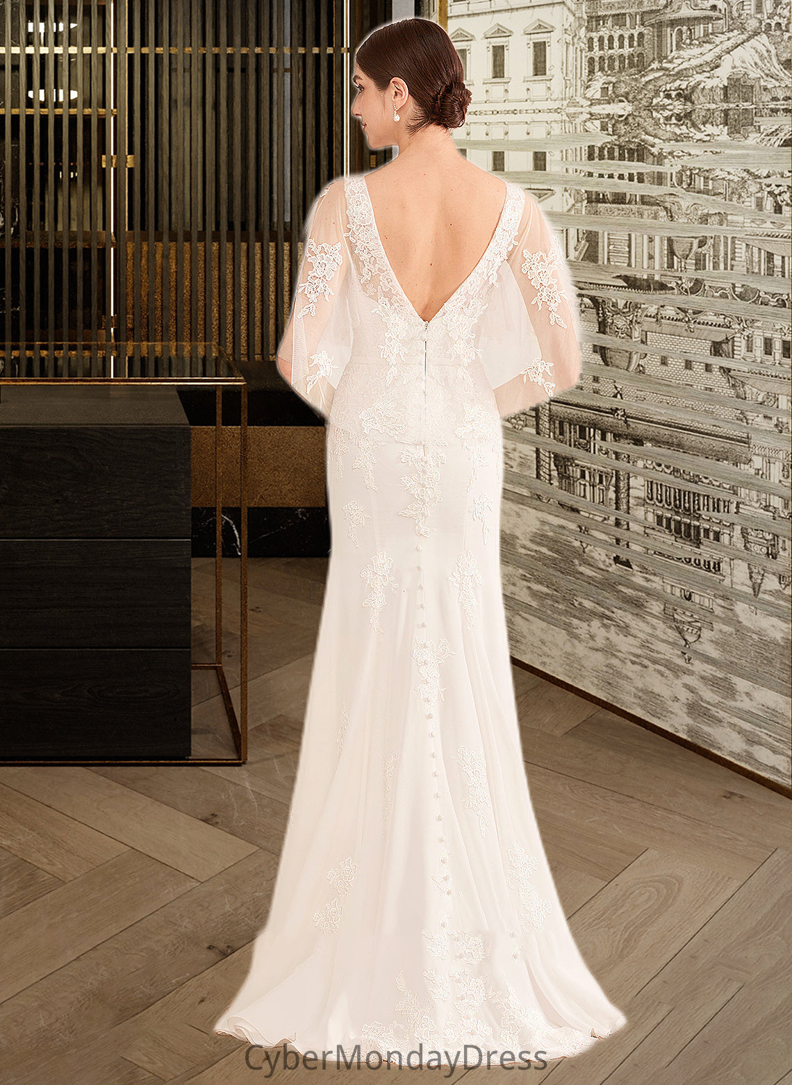 Jaylen Trumpet/Mermaid V-neck Court Train Wedding Dress With Sash DTP0013744