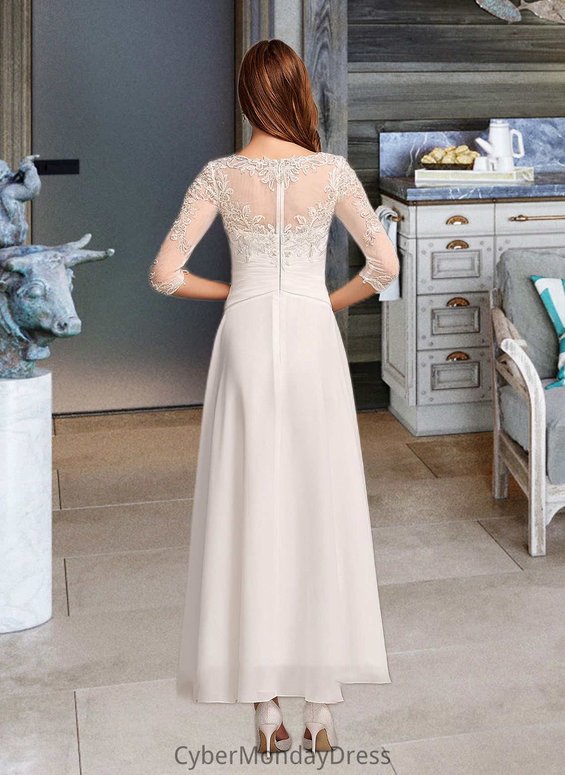 Avah A-Line Illusion Asymmetrical Wedding Dress With Lace DTP0013749