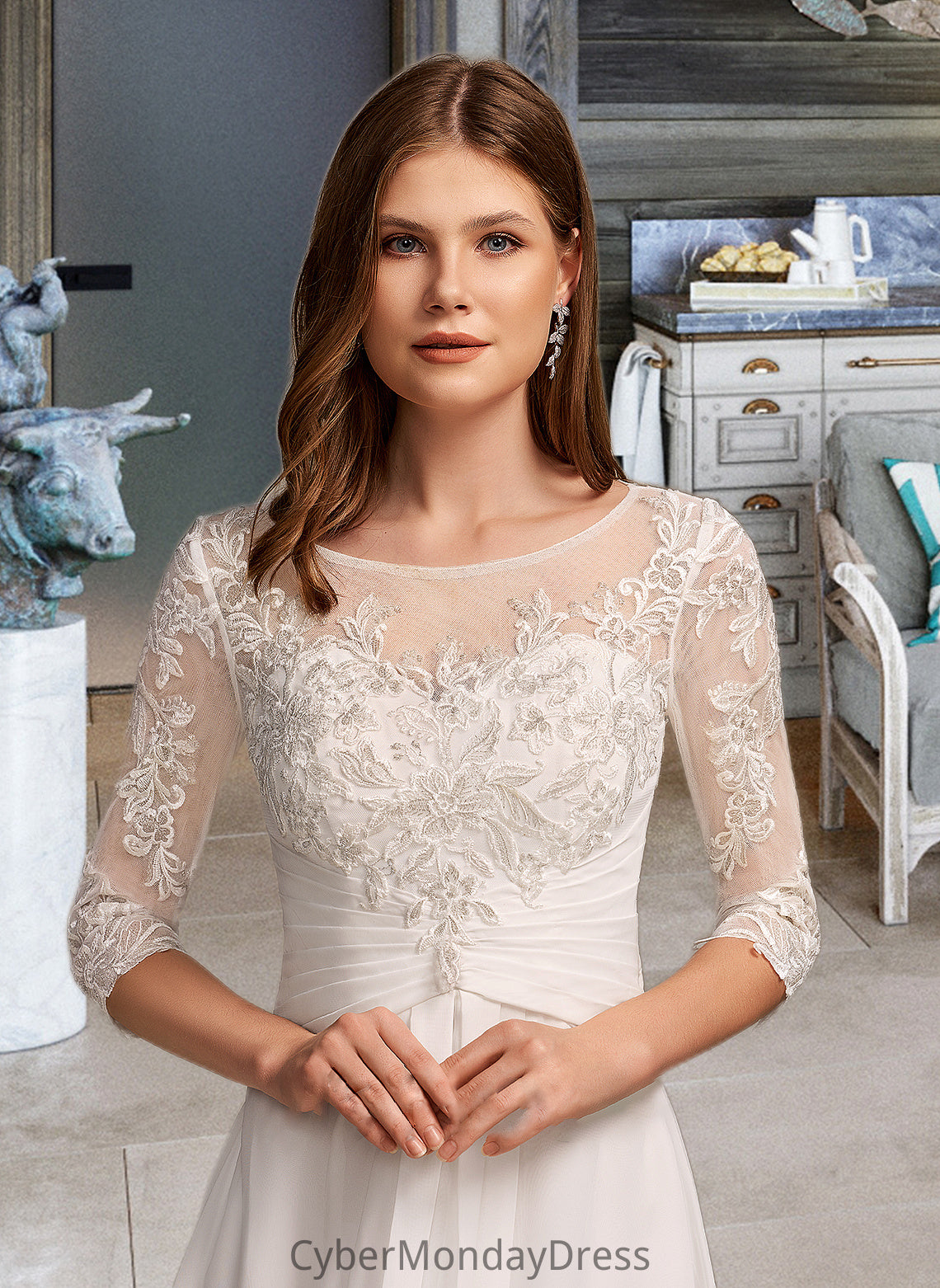 Avah A-Line Illusion Asymmetrical Wedding Dress With Lace DTP0013749