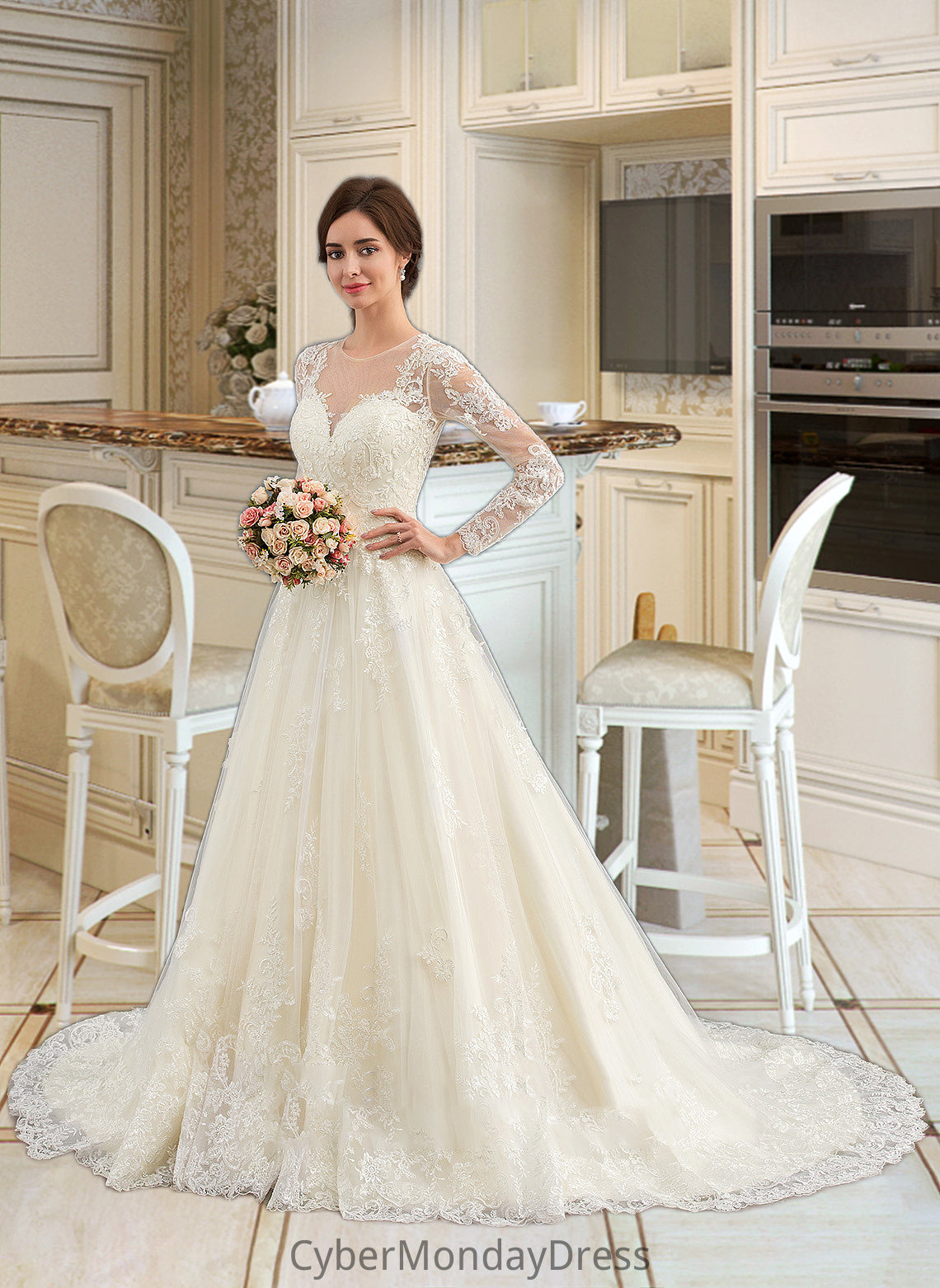 Alisha Ball-Gown/Princess Illusion Court Train Tulle Lace Wedding Dress DTP0013750