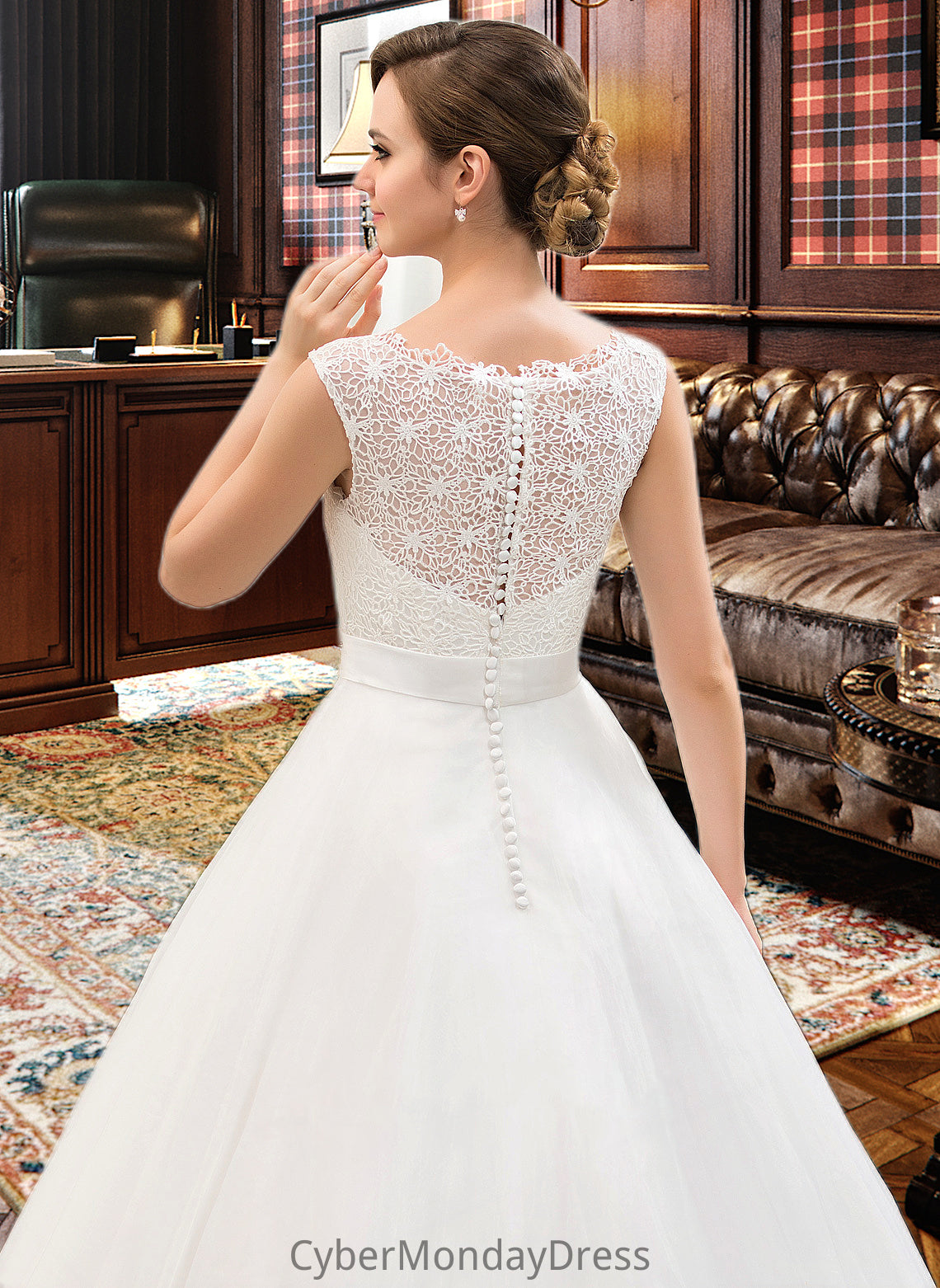 Lesley Ball-Gown/Princess Scoop Neck Sweep Train Organza Lace Wedding Dress With Beading Sequins DTP0013751